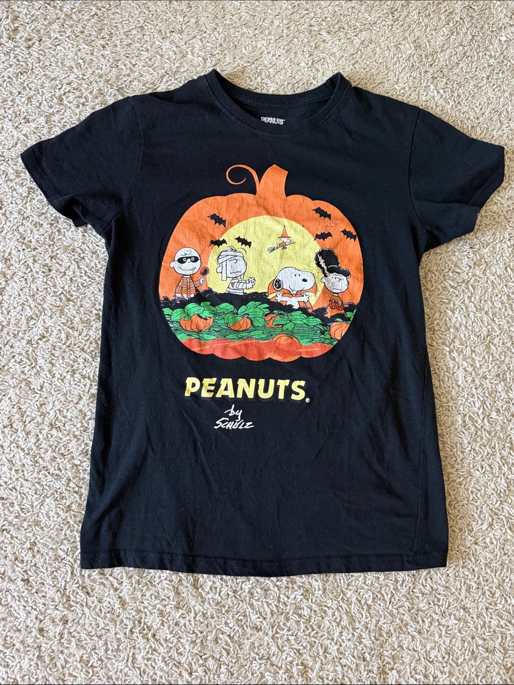 Peanuts Black Kids Halloween Pumpkin Graphic Tee